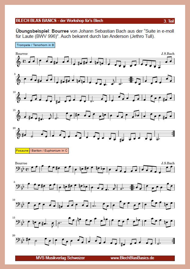 Übungsbeispiel: "Bourree"  von Johann Sebastian Bach